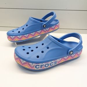Crocs Bayaband Chevron Band Clogs Blue Multicolor swirl trim Sandals Men's 11